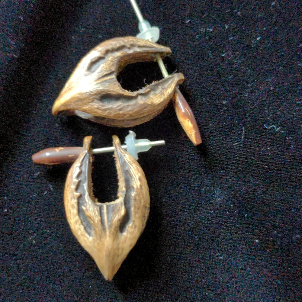 Wood/Nut Earrings - Picture 2 of 5